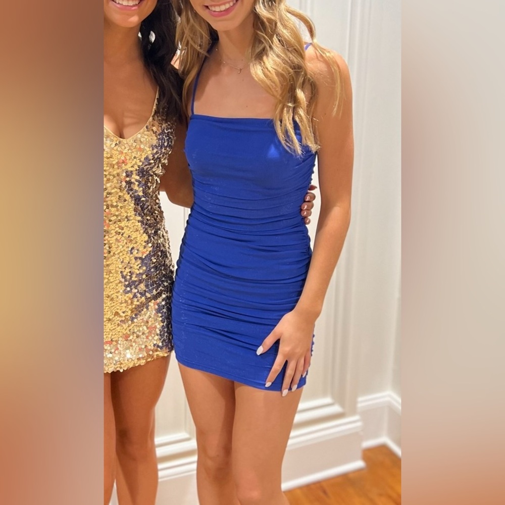 Revolve Blue Ruched Mini Dress